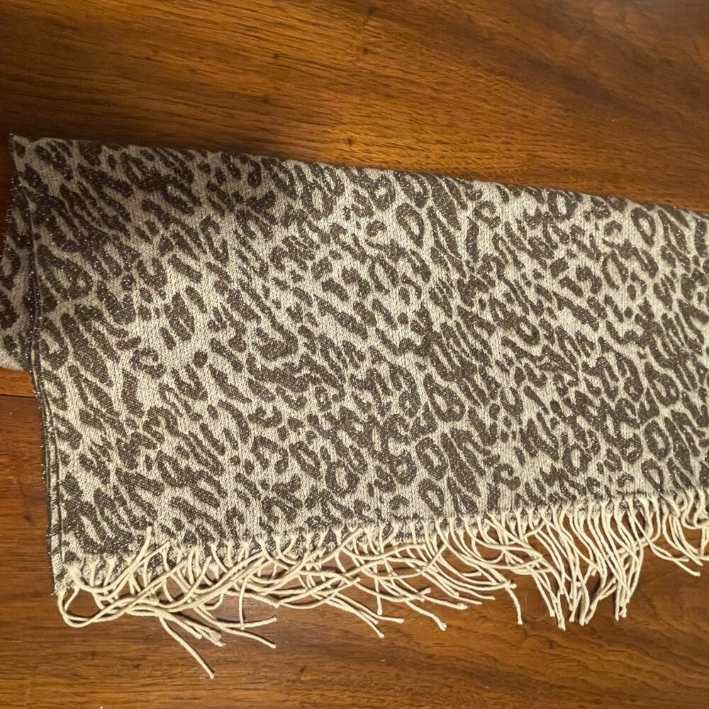 Animal Print Fringe Scarf